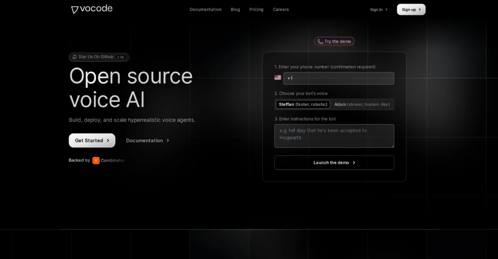 Vocode interface showing homepage
