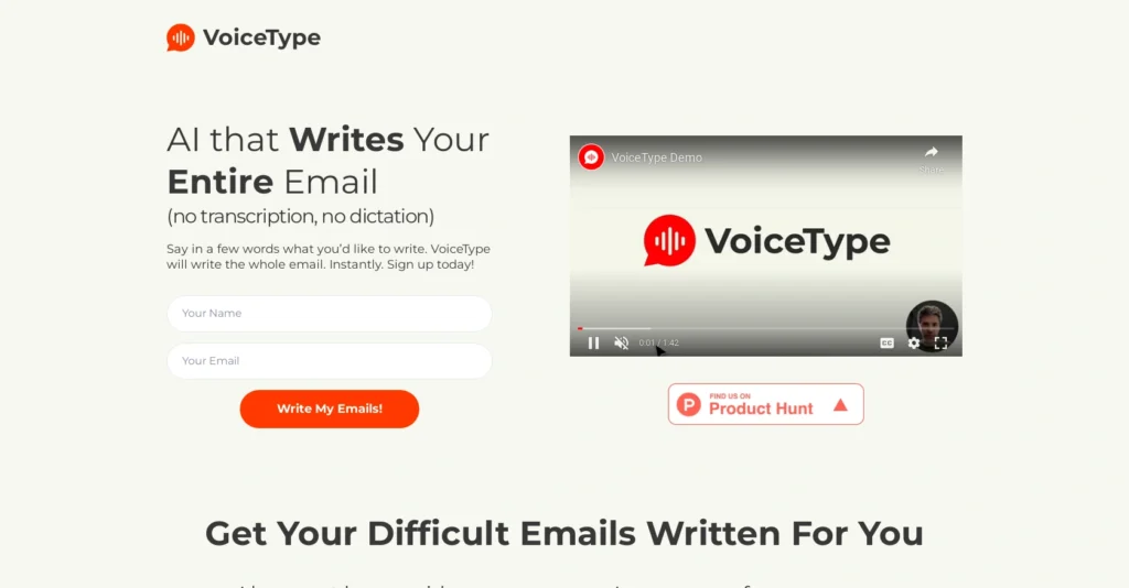 VoiceType interface showing homepage