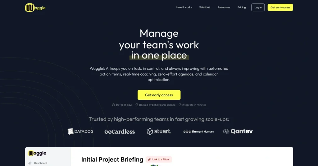 Waggle interface showing homepage