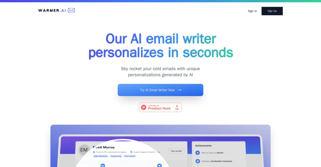 Warmer interface showing homepage