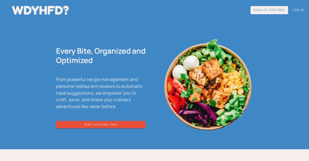 WhatDidYouHaveForDinner interface showing homepage