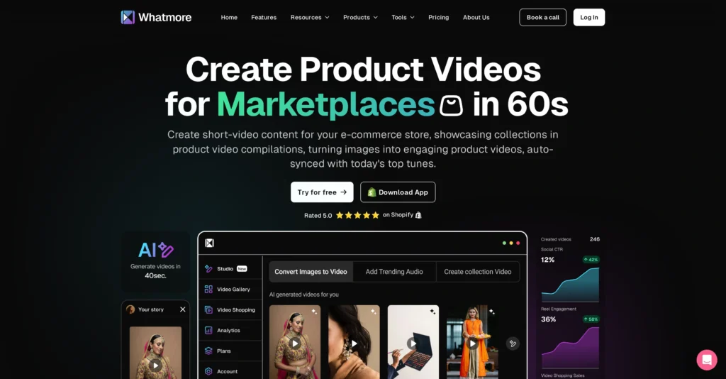 Whatmore interface showing homepage