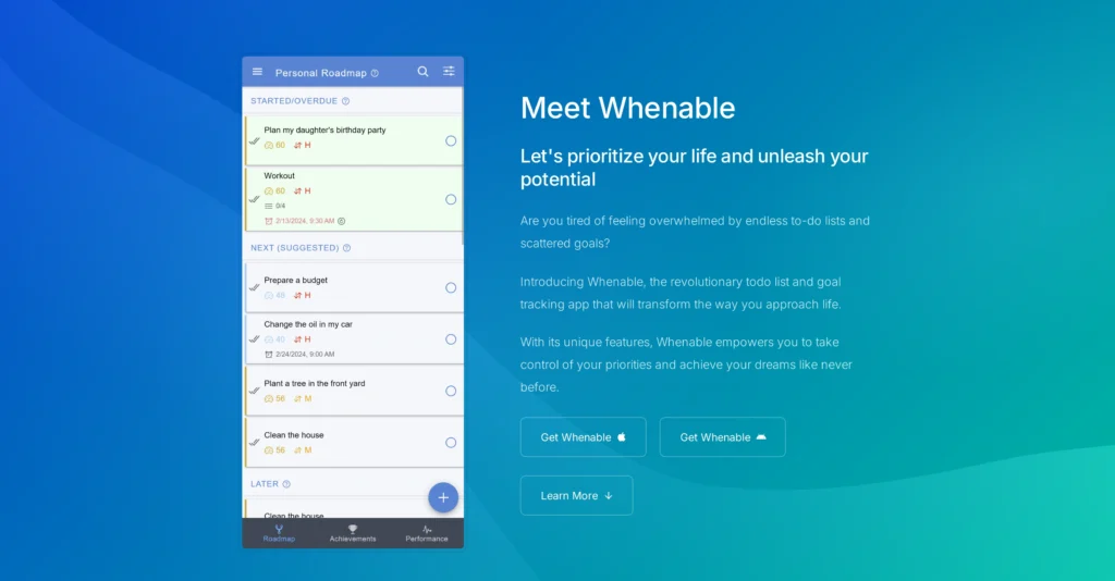 Whenable interface showing homepage