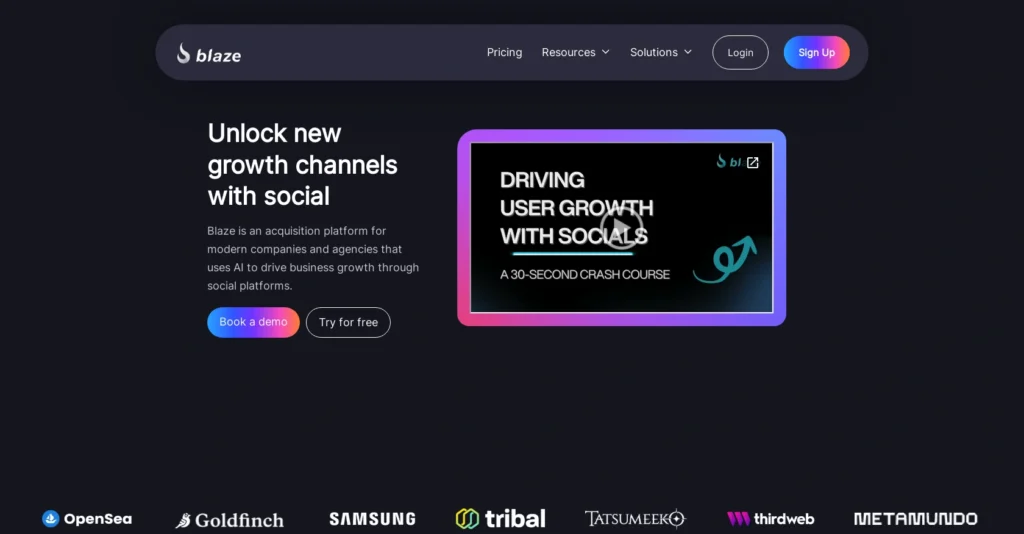 WithBlaze interface showing homepage