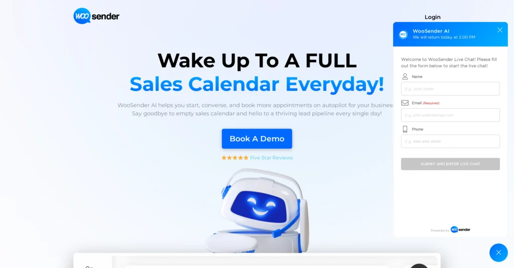 WooSender AI Platform interface showing homepage