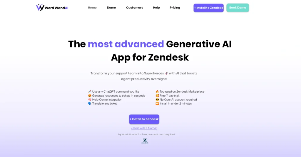 Word WandAI interface showing homepage