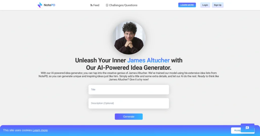 Write with James interface showing homepage