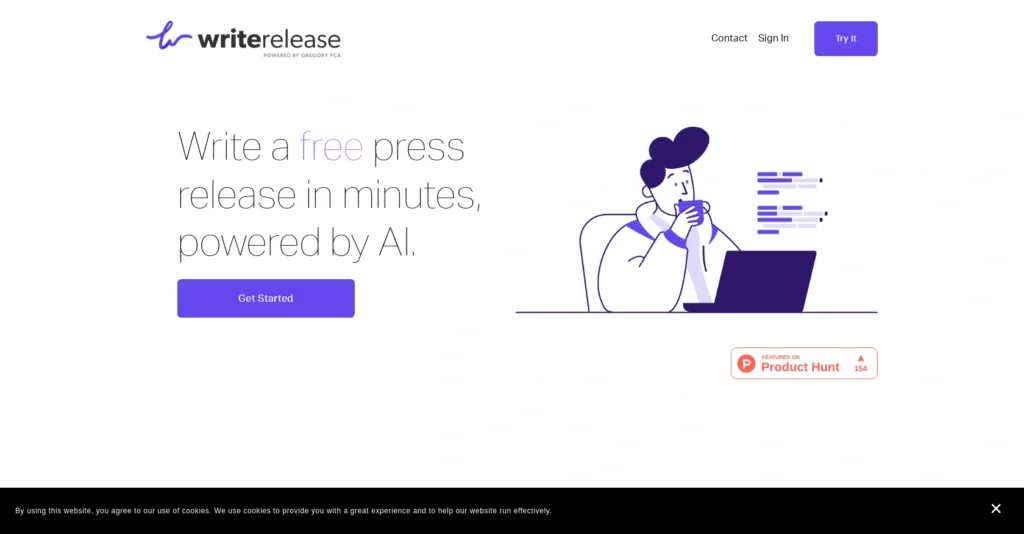 Writerelease interface showing homepage