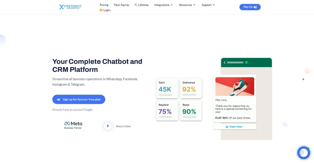 XpressBot interface showing homepage