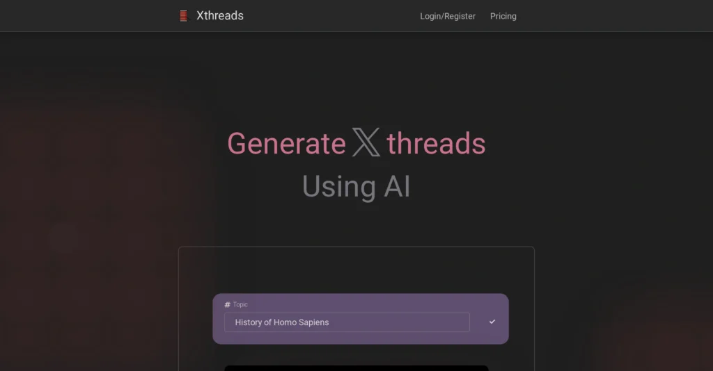 Xthreads interface showing homepage