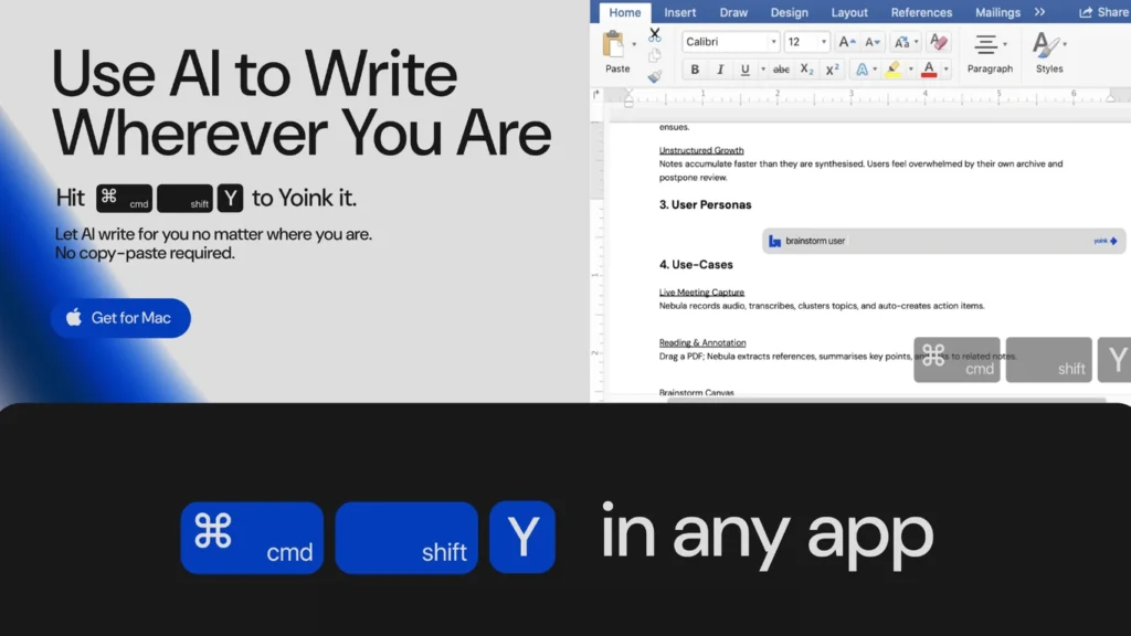 Yoink AI interface showing homepage