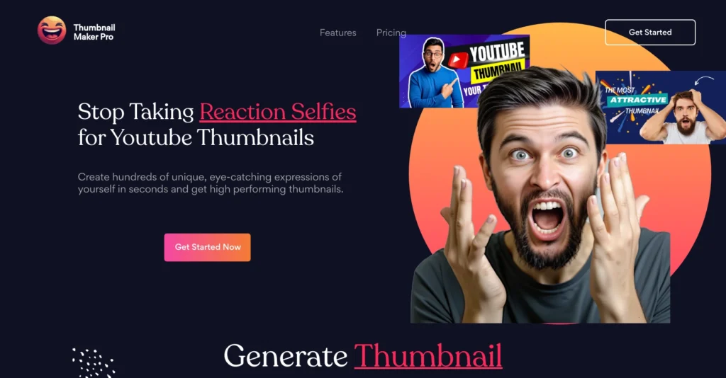 Youtube Thumbnail Maker Pro interface showing homepage