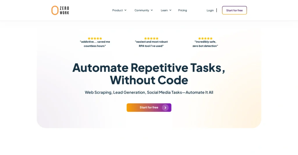 ZeroWork interface showing homepage
