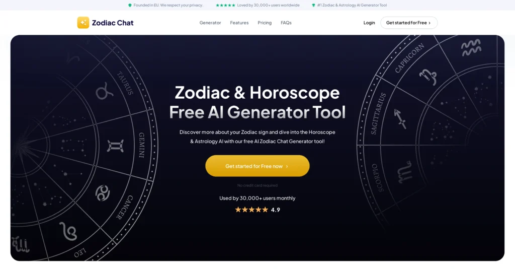 Zodiac-Chat interface showing homepage