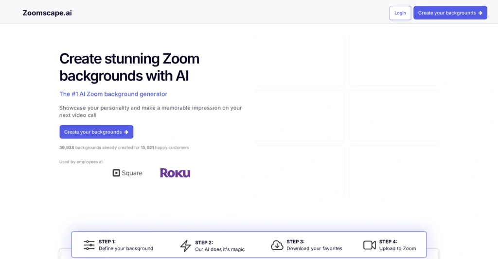ZoomScape interface showing homepage